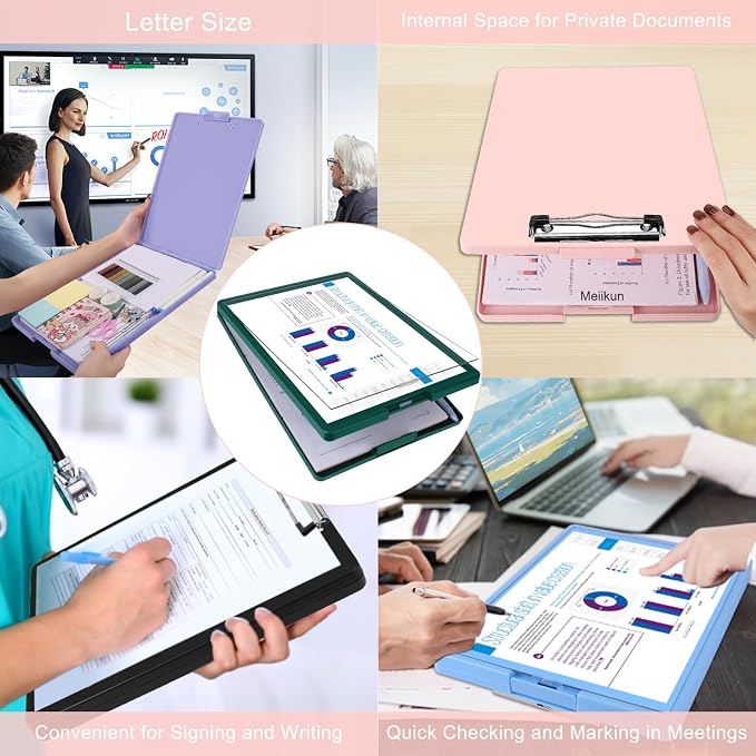 Meiikun Clipboard with Storage, Plastic Clip Boards 8.5x11 Folder with Clear Panel for Dry Erase Quick Reference, Clip Board Storage Clipboards Case for Teacher School Office Supplies (Dusty Pink)