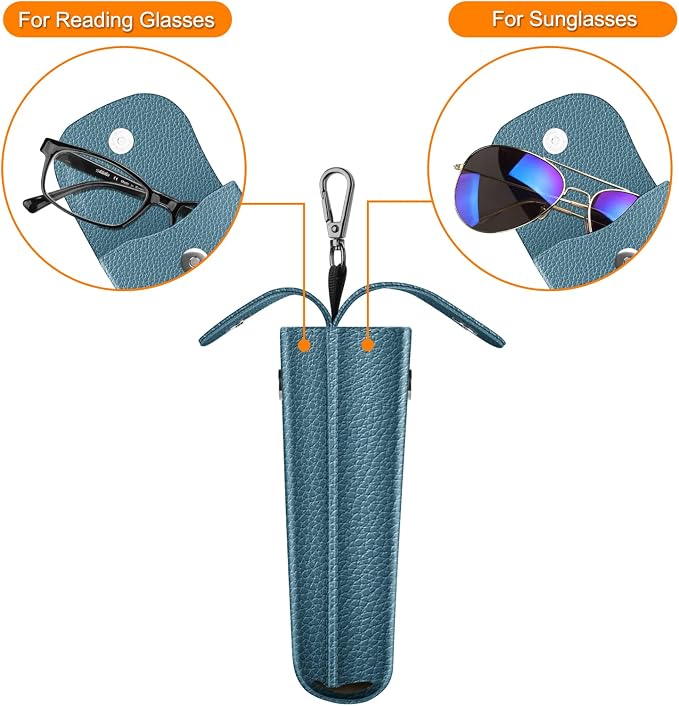 FINTIE Double Glasses Case with Carabiner Hook, Portable Vegan Leather Eyeglass Case Anti-scratch Sunglasses Pouch