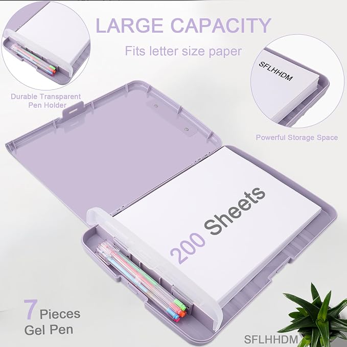 SFLHHDM Clipboard with Storage,Storage Clipboard with Pen Holder, A4 Binder Clip Boards 8.5x11 with Low Profile Clip,Side Opening Nursing Clipboards, Clipboards Folder for Office Supplies-Dusty Purple