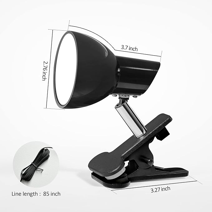 Clamp Light, Super Bright Clip Lamp for Book Reading in Bed Headboard Light, Easy to Attach Illumination Powerful Small Compact Clamp Lamp Black