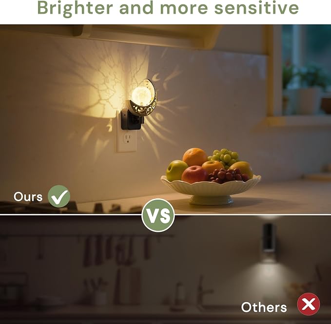 L LOHAS LED Night Lights Plug into Wall: Moon Sphere Decor Landscape Night Light, Dusk to Dawn Sensor Glass Globe Nightlight, 0-100LM Dimmable, for Bedroom Living Room Hallway