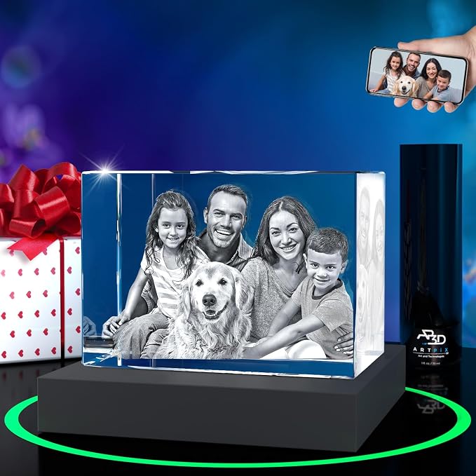 ArtPix 3D Premium Crystal Photo, Personalized Gifts for Father, Dad, Men, Husband, Grandpa, Great Customized Gift With Your Own Photo for Mom, Wife, Women, Custom Glass 3D Laser Etched Picture Frame