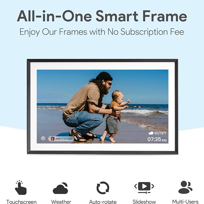 Euphro 15.6'' Digital Picture Frame with 1920x1080 IPS Touch Screen, Smart Digital Photo Frame with 32GB Storage, Easy Setup to Share Photos/Videos via Free App
