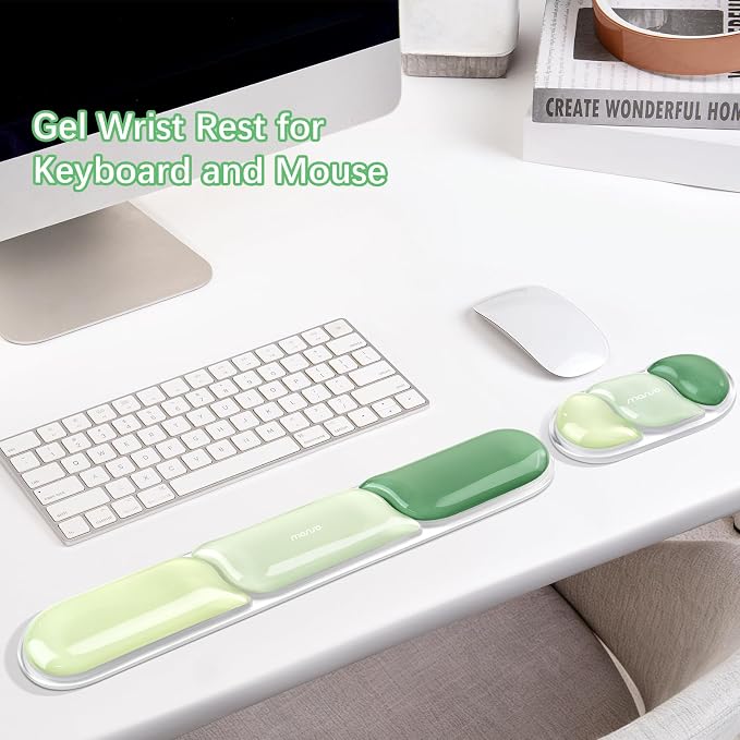 MOSISO Gel Keyboard Wrist Rest&Wrist Support for Mouse, Streamlined | Ergonomic Soft Cooling Gel Mousepad Pain Relief Easy Typing Pad Non-Slip Computer Laptop Home/Office, Green
