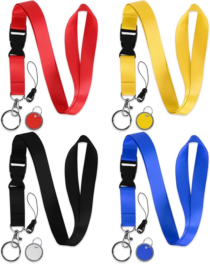 happyhbt Neck Lanyard with Release Buckle 4 Pack, Key Tags Rings Chain 4 Colors, for Phone,ID Badge Holder, Keys, Women Men Cruises Ships Nurse Doctor Office Gifts