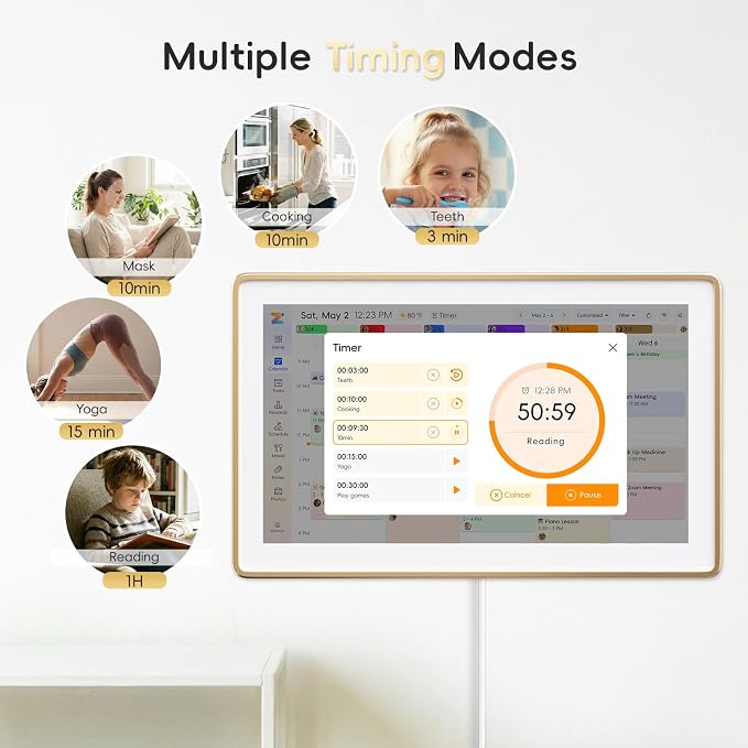 Westsee 15.6" Digital Wall Calendar Frame – Interactive Touchscreen Eletronic Calendars, Smart Family Planner for Schedule, Photo Display, Meals, Chore Chart & Tasks, Wall & Desk Mountable (Gold)