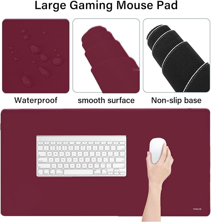 MOSISO Keyboard Mouse Pad Set, Large Gaming Mousepad&Keyboard Wrist Rest&Mouse Wrist Rest&Coaster, Ergonomic Non-Slip Mousepad&Easy Typing Cushion with Memory Foam for Home Office, Wine Red