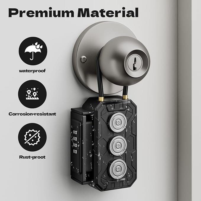 Magnetic Key Lock Box with Removable Cable Shackle Indoor Outdoor Waterproof 4 Digit Combo Resettable Code,Key Lockbox for Outside Spare Keys for Realtors Key Cabinets,Hide a Key Holder Under car