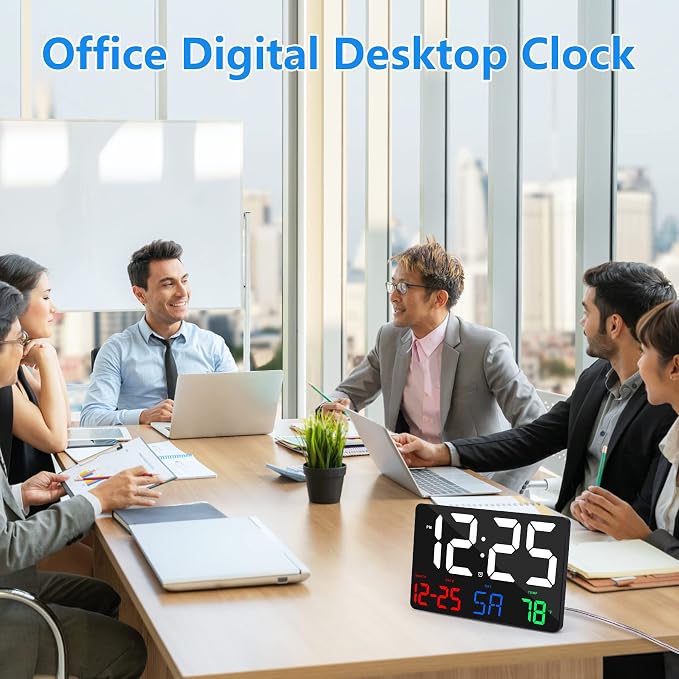Digital Wall Clock,11.5" LED Digital Alarm Clock Large Display,with Remote Control,Adjustable Brightness, Calendar, Temperature, Snooze, 12/24 H, for Living Room, Office, Bedroom, Elderly, Adults Set