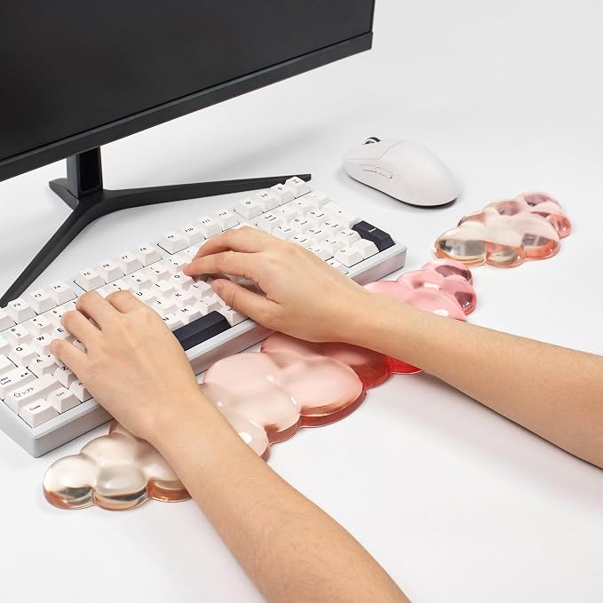 Gel Keyboard and Mouse Wrist Rest Set – Clear Cloud Wrist Rest for Computer Keyboard 60%/68%/75%, Comfort & Support for Typing and Gaming(Orange)