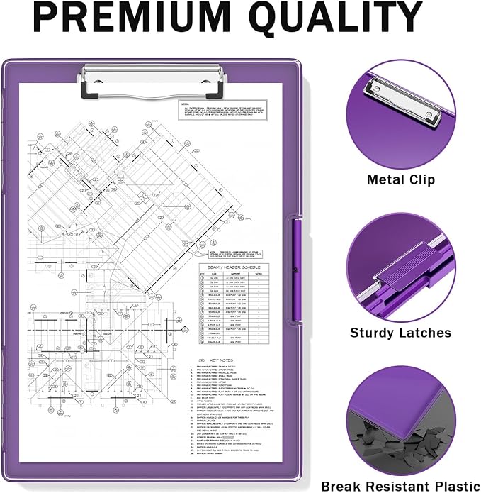 Rimilak Clipboard with Storage,8.5x11 2 Compartment Clip Board, Dark Purple | Smooth Writing, Side-Opening Plastic Folder with Pen Holder, Size 13.3 x 9.4 x 1.5″,for Classroom, Teacher, Student