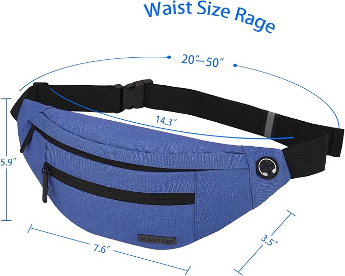 Large Blue Crossbody Fanny Pack for Women Men,Idea Gift for Travel Running | 4-Zipper Pockets,Key Chain,Polyester,Ideal Gifts for Enjoy Sports Traveling Yoga Casual Hands-Free Waist Carrying All Phones