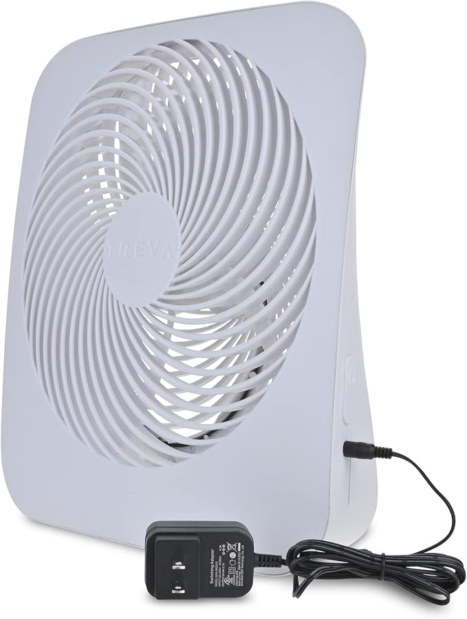 Treva 10 in Portable Fan Battery or AC Powered 2-Speed Desk Fan White | Yes