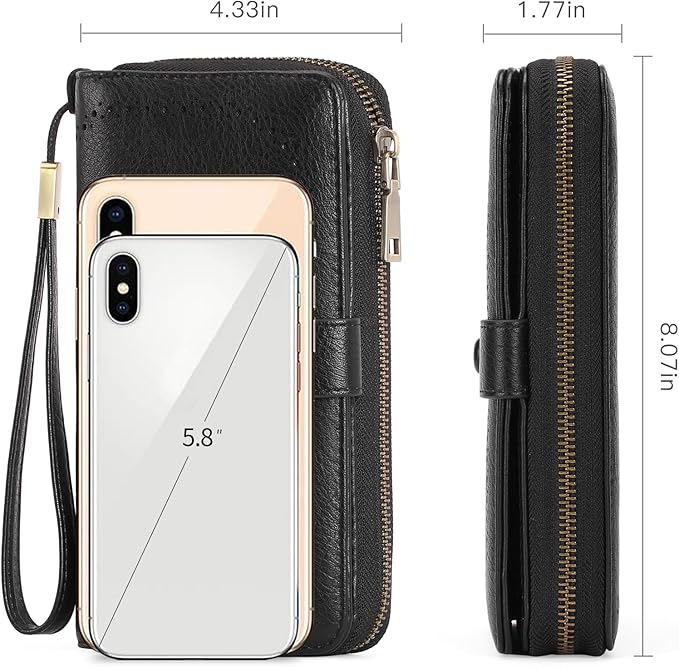GAEKEAO Leather Credit Card Holder Wallet for Women RFID Blocking Large Capacity Bifold Zipper Card Case Organizer with Wristlet 45 Slots