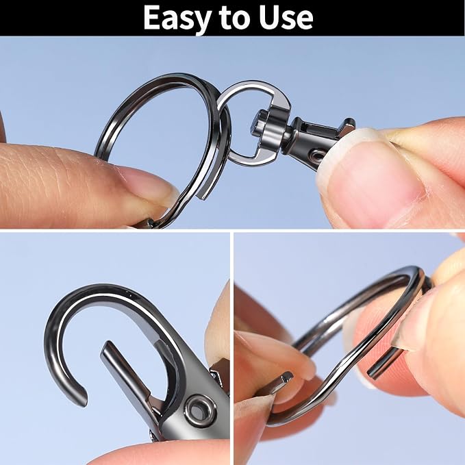 LEOBRO 60 PCS Lobster Claw Clasps and Key Rings, Keychain Clips and Key Chain Rings, Keychain Making Kit, for Key Chains, Jewelry Making, Crafts, Gray Black