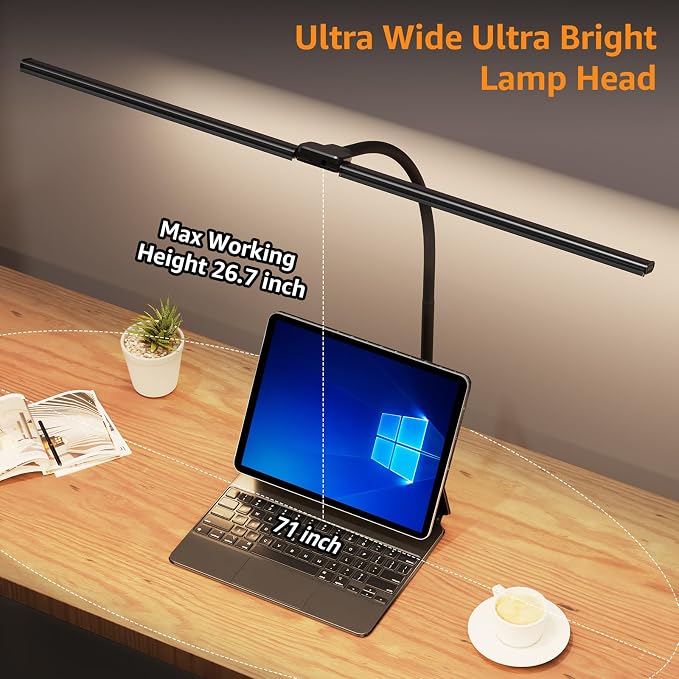 ShineTech LED Desk Lamp for Home Office, Ultra Bright Clamp Light with Flexible Gooseneck, 25 Lighting Modes, Eye-Caring Architect Lamp for Dual Monitors, Reading & Gaming Setup