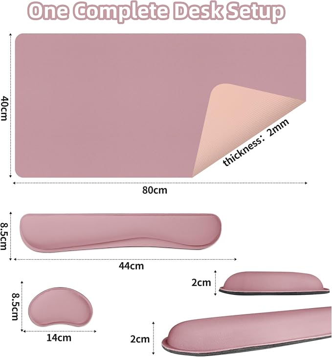 Mouse Pad and Keyboard Wrist Rest, 3-in-1 Keyboard and Mouse Pad | 31.5" x 15.7" Dusty Pink Desk Mat Set,Ergonomic Wrist Support, Non-slip & Waterproof Computer Mat,Desktop Protector for Women