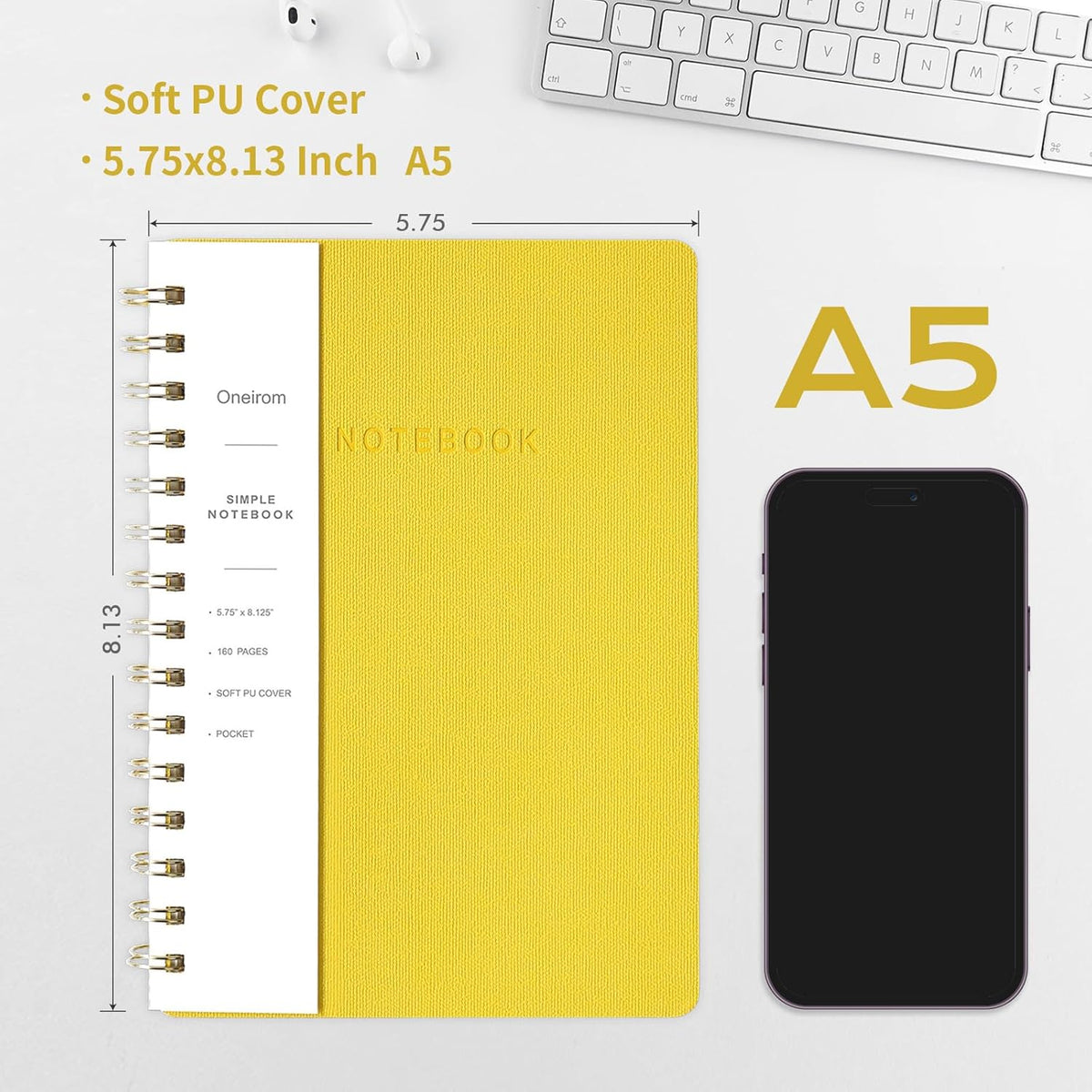Spiral Notebook-6.10" x 8.19" College Ruled Journal with Inner Pockets and 160 Pages,PU Leather Cover Business Journal, Twin-Wire Binding Notebook Perfect for Office & Home School Supplies
