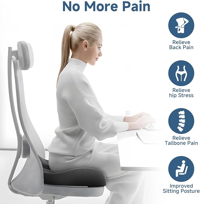 Benazcap Large Cooling Gel Memory Foam Seat Cushion for Long Sitting | Ergonomic cushion. Relieves sciatica, tailbone & lower back pain, great for office work, gaming and long-distance car travel.