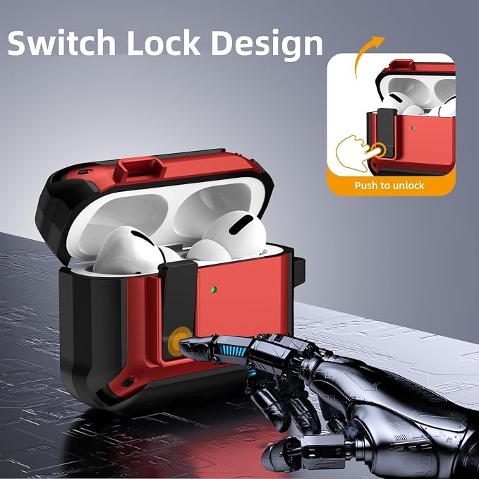 [4 in 1] Lock Case Compatible with AirPods Pro 3 with Keychain | Military Grade Armor Shockproof Rugged Shell Protective Cover for Women Men with Lanyard and Cleaning Pen Kit