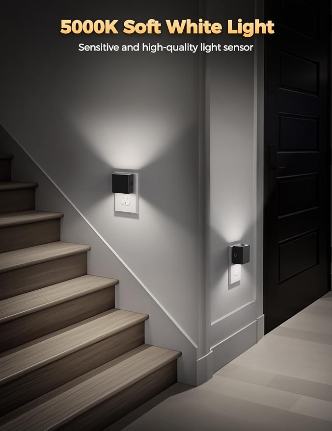 DORESshop LED Night Lights Plug into Wall [4 Pack], Plug in Nightlight, 3 Level Brightness Adjustable Night Light, Dusk to Dawn Sensor, Nightlights for Adults, Bedroom, Bathroom, Hallway, 5000K