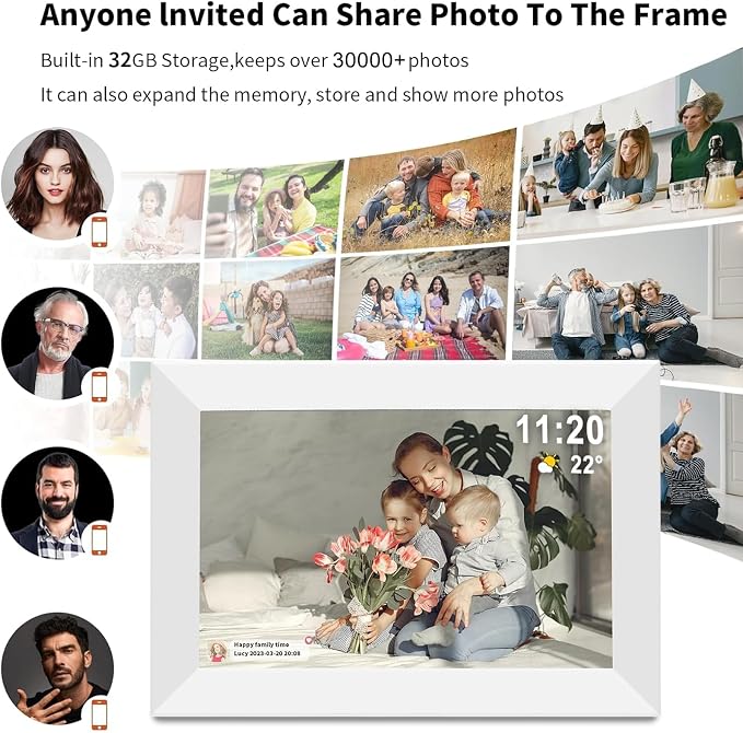 Frameo 10.1" Digital Picture Frame White, Smart WiFi Digital Photo Frame with IPS Touch Screen, 1280x800 HD Display, 32GB Auto-Rotate Wall Mountable, SD/USB Slot, Instant Sharing via Frameo App
