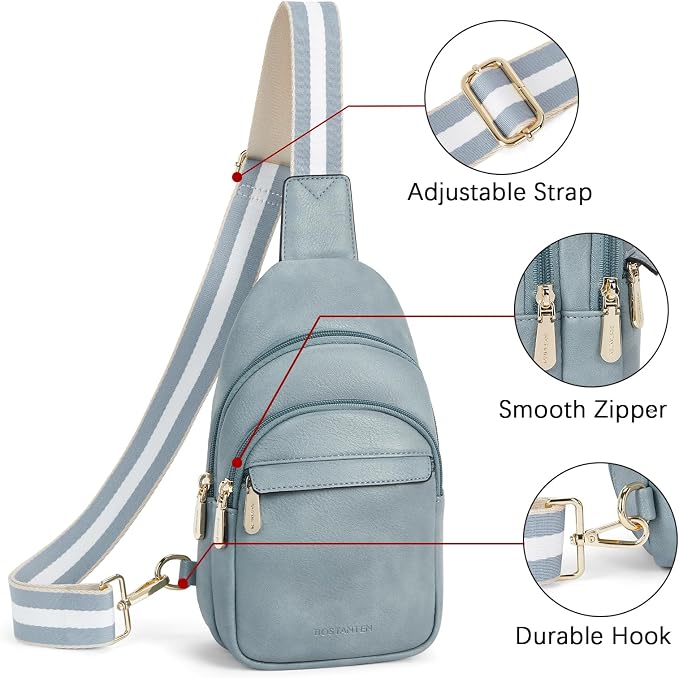 BOSTANTEN Sling Bag for Women Leather Crossbody Bags Fanny Pack Chest Bag for Travel | Adjustable Wide Strap, Small, Anti Theft, Lightweight, Multi Pockets and Carrying Way, Card Slot, Cute Trendy for Everyday