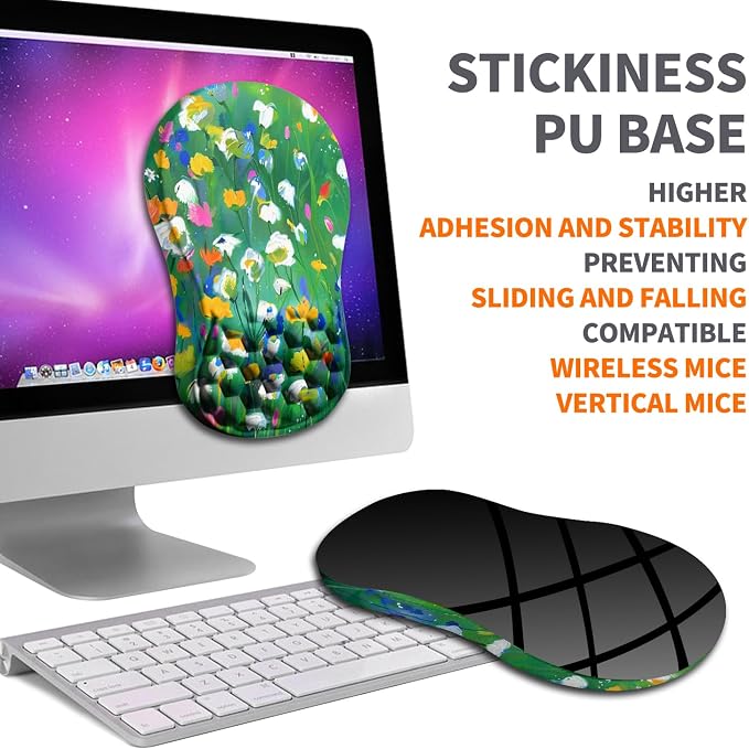 Ergonomic Joint Wrist Support Mouse Pad with Memory Foam Cushion Massage Bump, Carpal Tunnel Pain Relief Mousepad Slope Design for Wrist Rest, 11.8x7.9 in, Iris