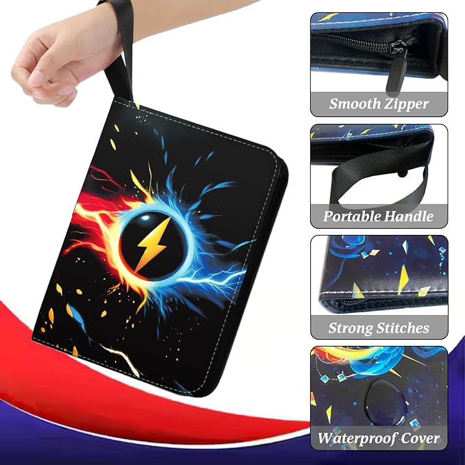 Trading Card Binder 4-Pocket, 400 Pockets Collectible Trading Card Album with 50 Removable Double-Sided Pages for MTG, TCG Game Cards and Sports Cards Storage - Black