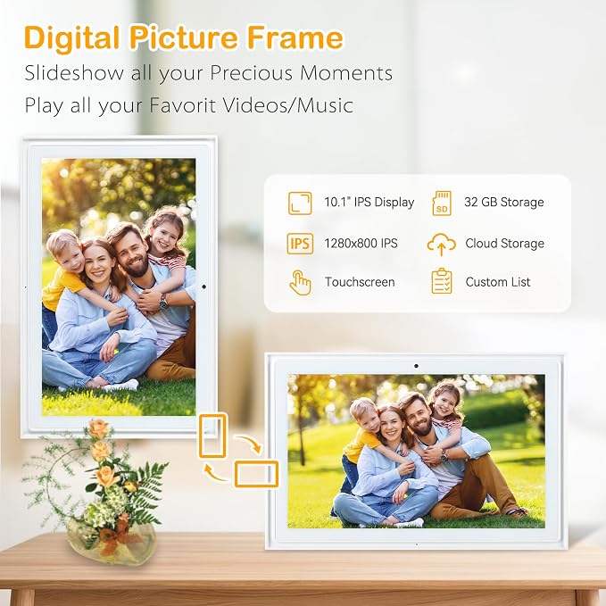 10.1-inch Digital Family Calendar, No Subscription, Video Call, Dual Mount | Calendar Sync, Chore Charts, Meal Planner, HD Photo Frame, Small Space Fit