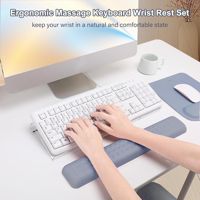 MOSISO Keyboard Stand&Wrist Rest Support for Keyboard &Mouse Pad Set | Ergonomic Massage Wrist Rest Set, Easy Typing Working Acrylic Clear Stand for Office Home, Lavender Gray