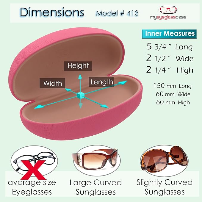MyEyeglassCase® Large Hard Sunglasses Case | fits Large curved Sunglasses, with microfiber bag and cleaning cloth