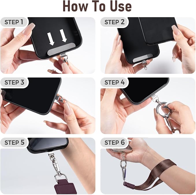 Tiostep Clip and Go Strap for Phone with Wallet Crossbody Phone Lanyard Adjustable and Detachable RFID Wristlet Wallet (Black Brown Checkered, Medium)