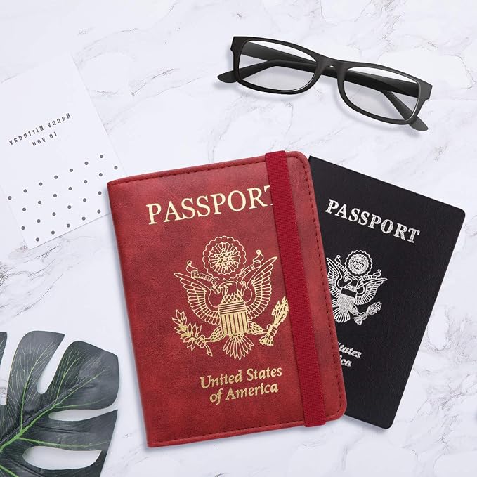 WALNEW Passport Holder for Travel, RFID Passport Cover Wallet for Women Men, PU Leather Passport Book Card Holder Case with Pen, Travelling Essentials for Flying | PU Leather Passport Cover Case with Pen Holder, Travel Must Haves Accessories, Passport ...