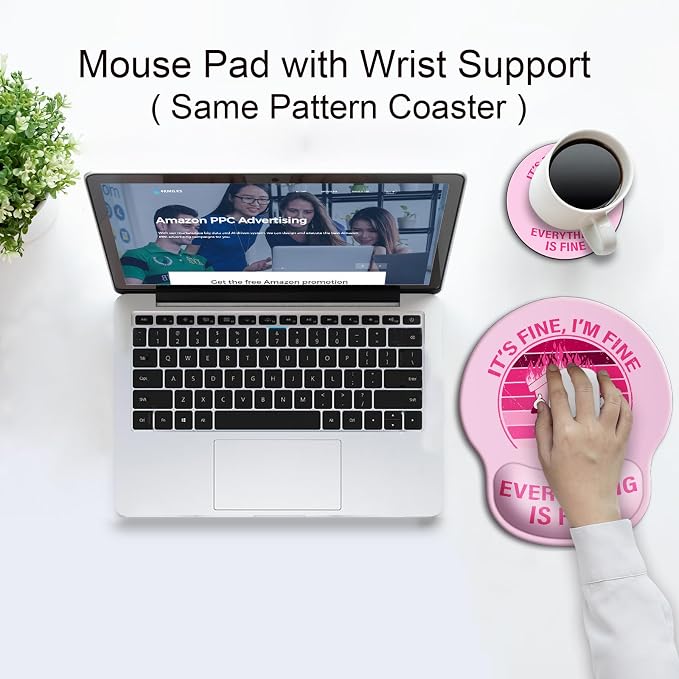 Ergonomic Mouse Pad with Wrist Support Rest,Large Mousepad Gel Wrist Rest, with Coaster Non-Slip & Pain Relief for Computer, Desk, Home&Office-Pink It's Fine