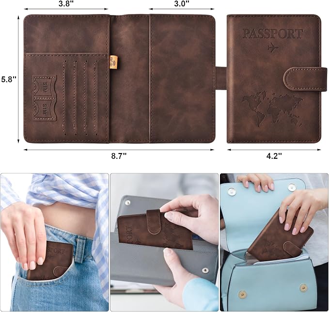 Eoehro Passport Holder for Travel Essentials, Passport Wallet Cover Case for Travel Must Haves Accessories,Passport Book Holders for Women and Men(coffee)