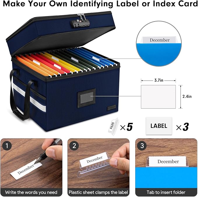 Fireproof File Oganizer with Lock, 2 Layer Fireproof Document Box Storage | Portable File Cabinet Storage Box with 5 Tab Inserts & Handle for Hanging Letter, Legal Size Folder, Certificate