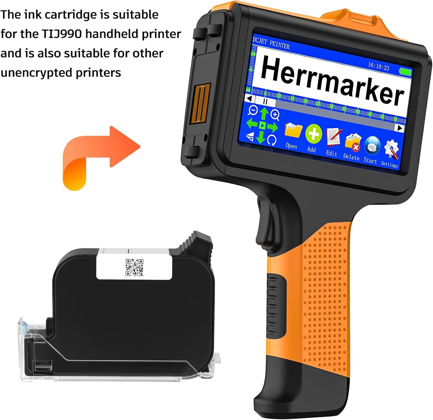Original New 42ml Quick Dry Ink Cartridge, Replacement Compatible for 0.5inch/12.7mm Handheld Inkjet Printer TIJ314/TIJ990/T1000 (Yellow)