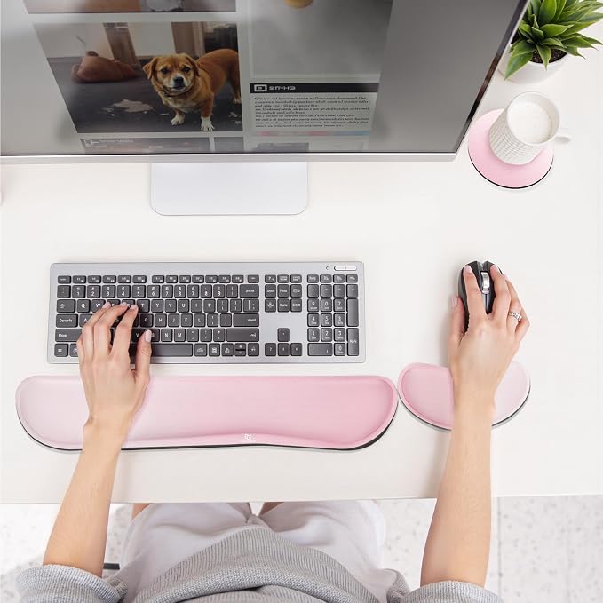 Gimars Upgrade Enlarge Silky Gel Memory Foam Keyboard Wrist Rest, Wrist Rest for Computer Keyboard, Ergonomic Mouse pad Rests for Typing Pain Relief, Wrist Support for Office, Gaming, Pink Gradient