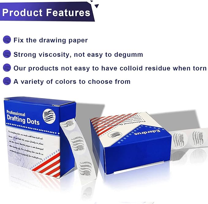 EDSRDRUS 1 Pack Drafting Dots 7/8” Diameter, Low Tack, Easy Removal, Pre-Cut Drafting Tape Dots for Tracing, Drawing, Positioning, Roll of 500 Dots Per Box (White)