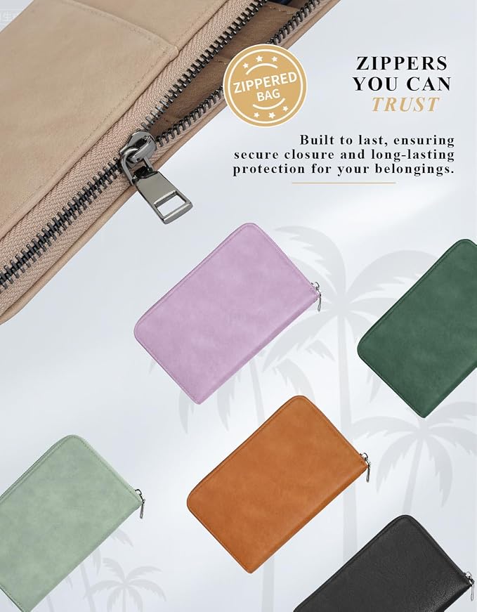Family Passport Holder Wallet RFID Travel Document Organizer for Women Men, Portable Case Cover for Cards, Boarding Pass with Wrist & Neck Double Strap, Travel Gifts (Purple, 1pack)