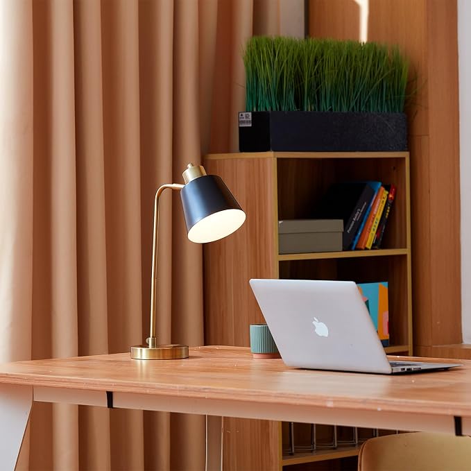 Globe Electric 18" Matte Brass Desk Lamp with Matte Black Metal Shade | Adjustable pivot joint, metal shade, rotary switch, requires 1 E26 60W bulb (sold separately), 61000055