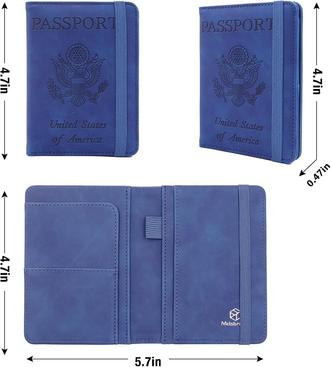 Melsbrinna Premium Leather Passport Holder Covers Case, Waterproof Rfid Blocking Travel Wallet Passport Holder with Pen Holder, Cute Passport Book for Women/Men