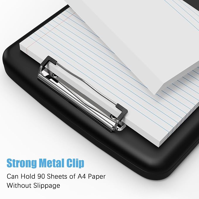 Hongri Clipboard with Storage with Pencil Case, 8.5 x 11 Storage Clip Board | High Capacity Organization Box for A4 Letter Legal Paper, Heavy Duty Folio & Side-Opening for Nurses, Teachers, Black