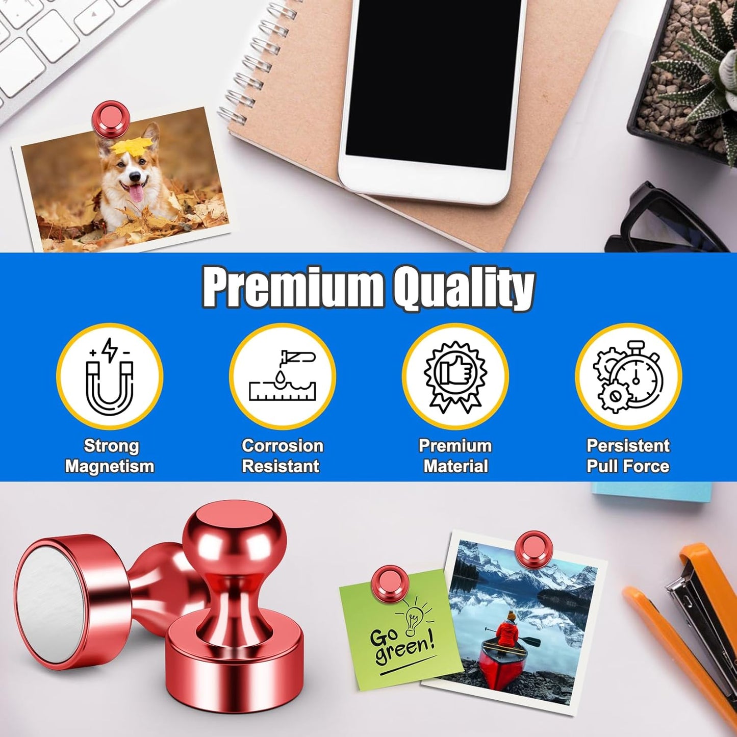 Strong Magnets for Fridge, Mini Whiteboard Magnets, Red Metal Magnetic Push Pins, 120 Pack Magnetic Clips Heavy Duty for Kitchen Accessories, Office Accessories, Locker, Desk