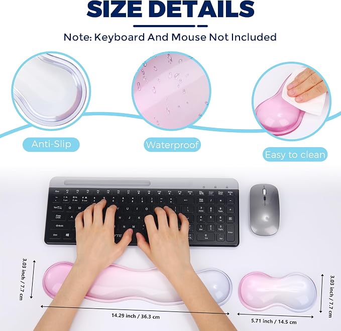 Gel Wrist Rest for Keyboard and Mouse, Wrist Rest for Keyboard, Mouse Wrist Support, Pain Relief, Cool Touch, Non-Skid, Mouse Wrist pad