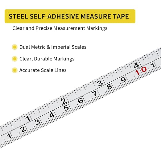 2-Pack Adhesive Measuring Tape for Workbenches, 39 Inch | 1/2-inch white ruler tape with imperial and metric scales; peel-and-stick design reads left to right