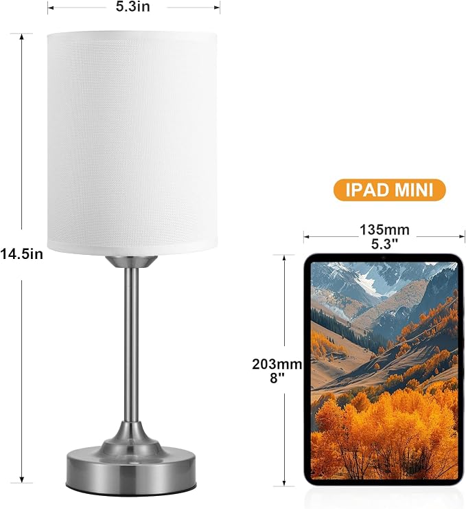 Touch Control Cordlss Table Lamp, USB-C Rechargeable Lamp with Stepless Dimming, 4000mAh Battery Operated Bedside Lamp for Bedroom, Living Room, Night Light & Emergency Lighting, Silver, 2 Pack