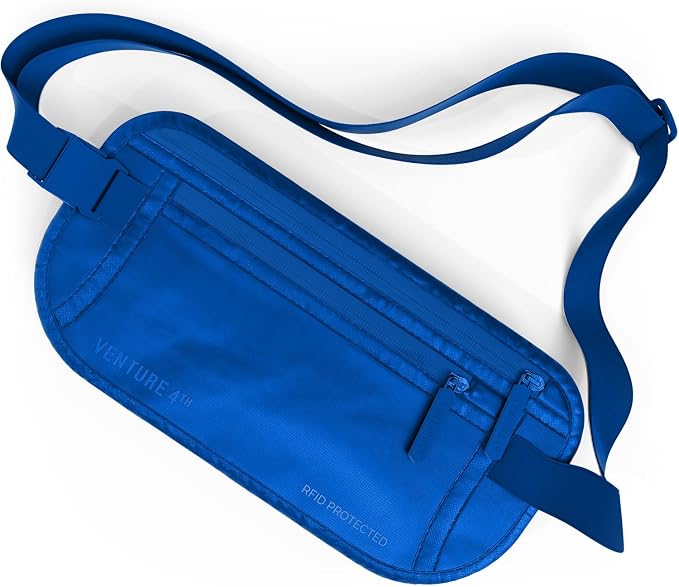 VENTURE 4TH Travel Money Belt, RFID Blocking Passport Holder - Sleek Blue