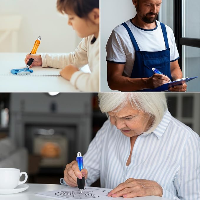 14Pcs Big Fat Pens Set, Retractable Large Wide Grip Ballpoint with Rope, Ergonomic Pen Aids Writing for Tremor Arthritis Parkinson Handicap Carpal Tunnel(2 Pens 6 Blue Refills+6 Black Refills)
